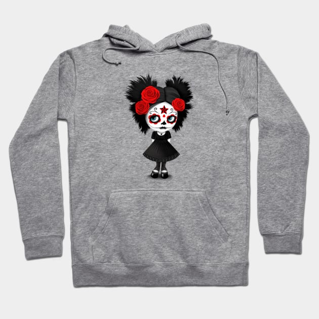 Shy Big Eyes Day of the Dead Girl with Red Roses Hoodie by jeffbartels